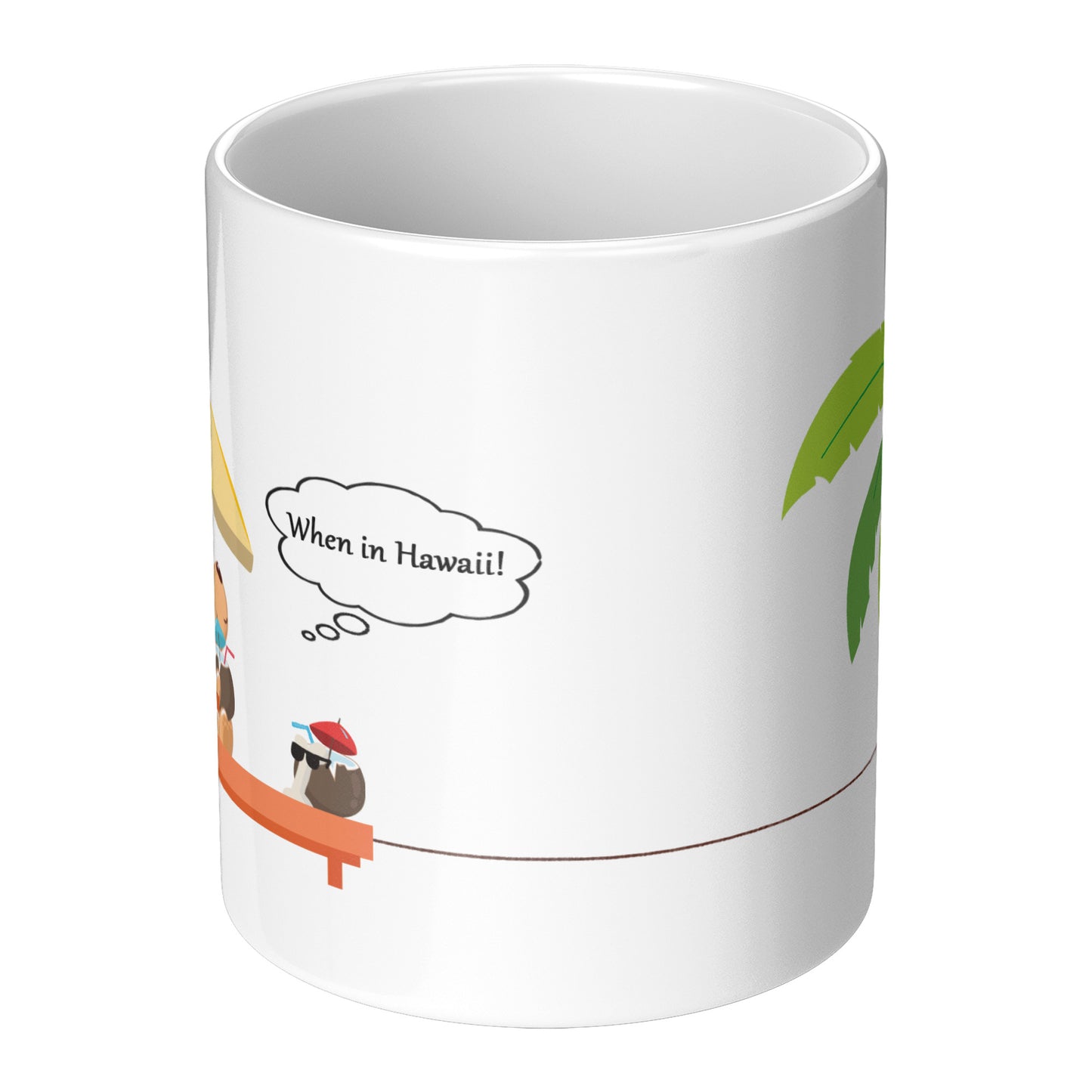 Coffee Mug - Unique - Hawaii - Beach - Ocean - Dog - White - 11 oz