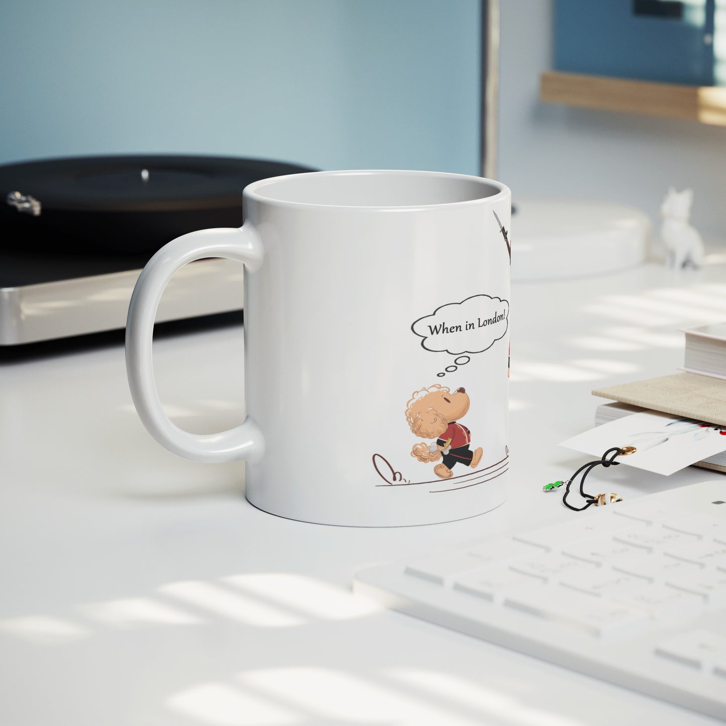 Coffee Mug - Unique - London - Changing of Guard - Dog - White - 11 oz