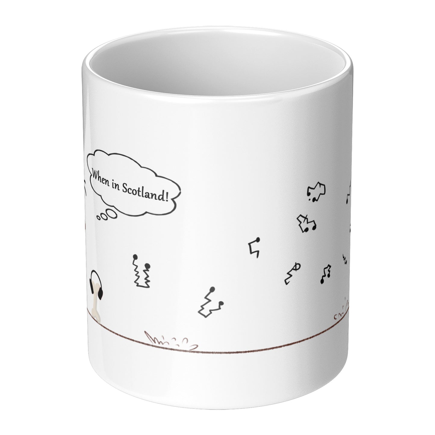 Coffee Mug - Unique - Scotland - Bagpipes - Dog - White - 11 oz