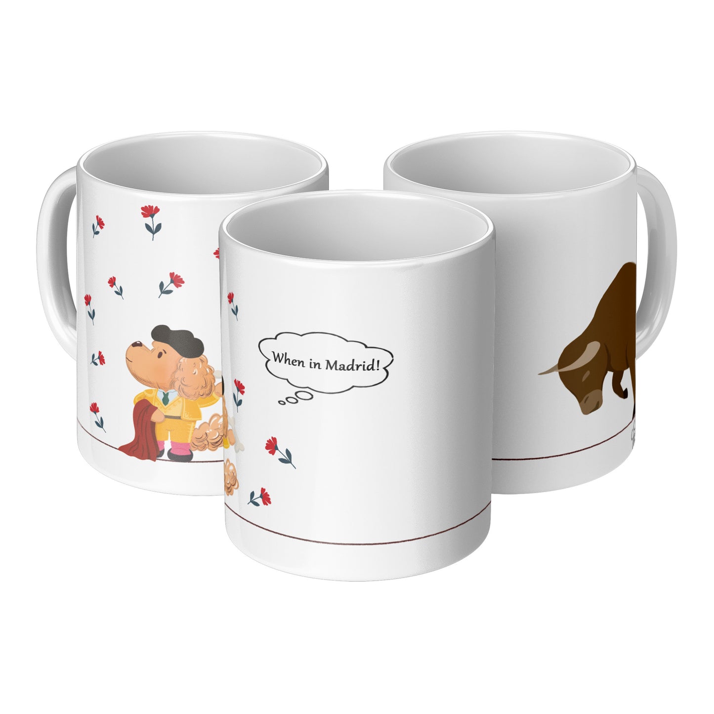 Coffee Mug - Unique - Spain - Madrid - Bullfight - Matador - Dog - White - 11 oz