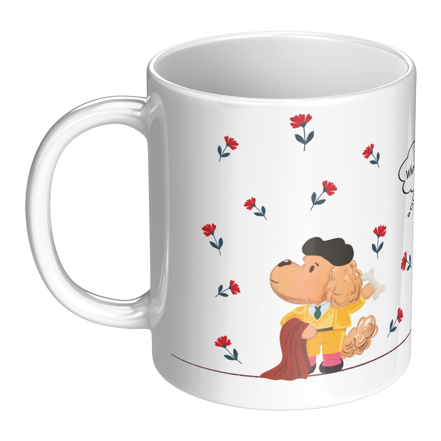 Coffee Mug - Unique - Spain - Madrid - Bullfight - Matador - Dog - White - 11 oz