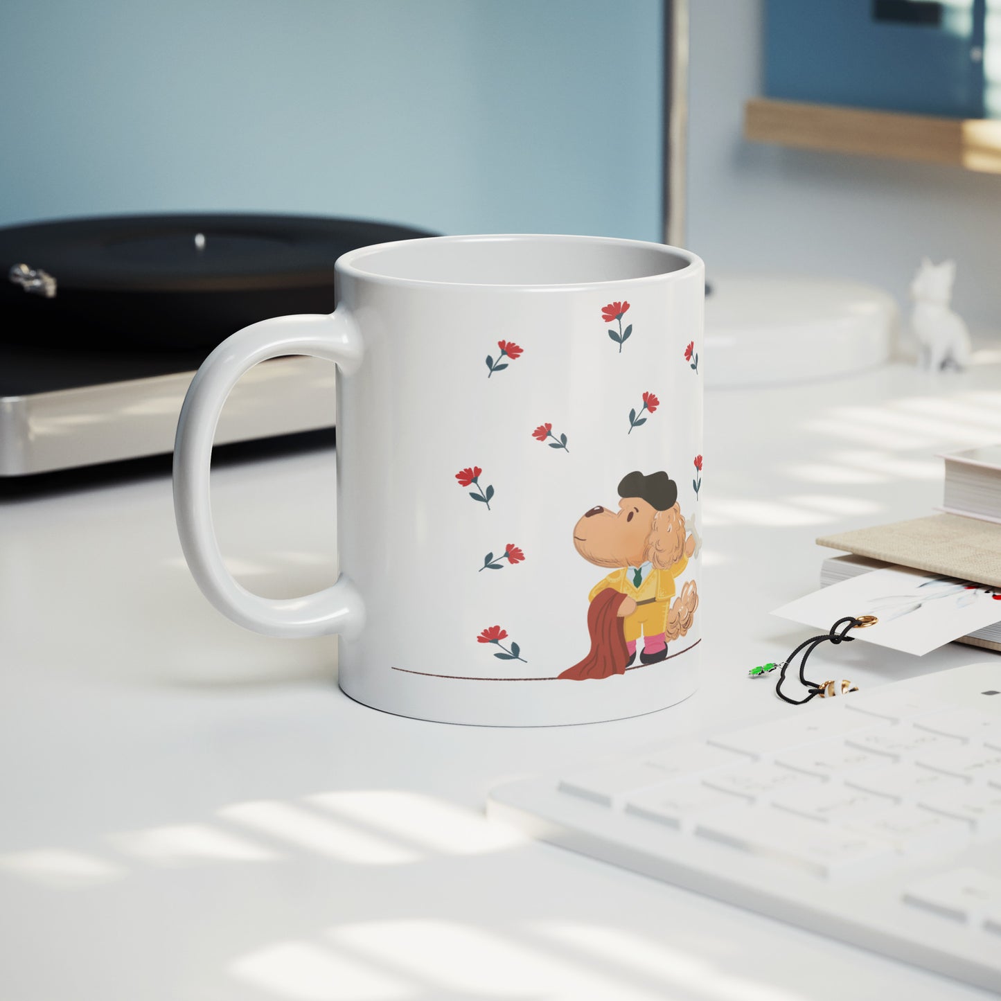 Coffee Mug - Unique - Spain - Madrid - Bullfight - Matador - Dog - White - 11 oz