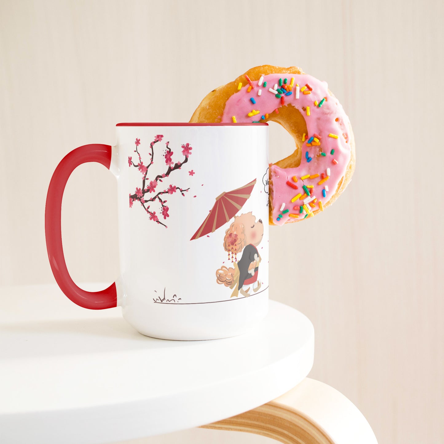 Coffee Mug - Unique - Tokyo - Tree - Dog - Red - White - 15 oz