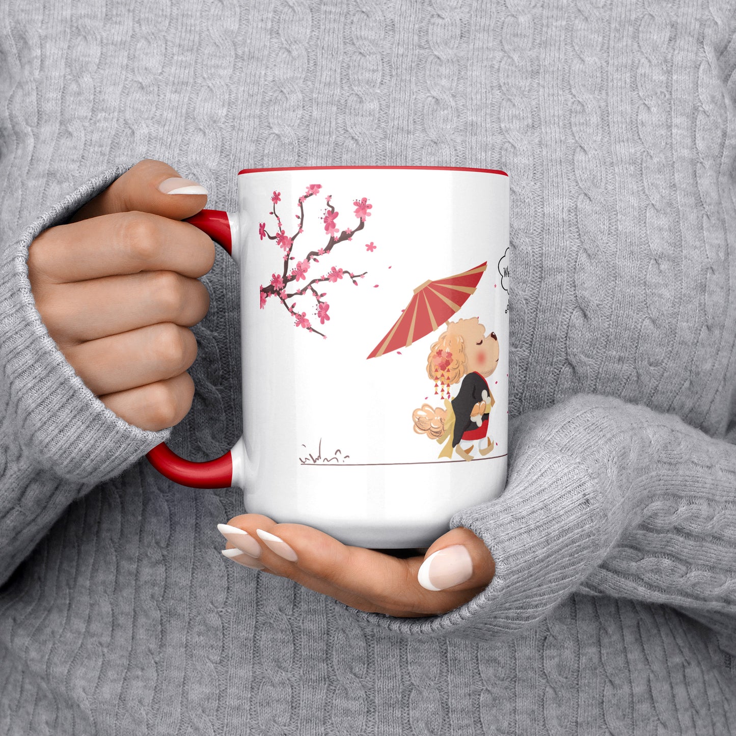 Coffee Mug - Unique - Tokyo - Tree - Dog - Red - White - 15 oz