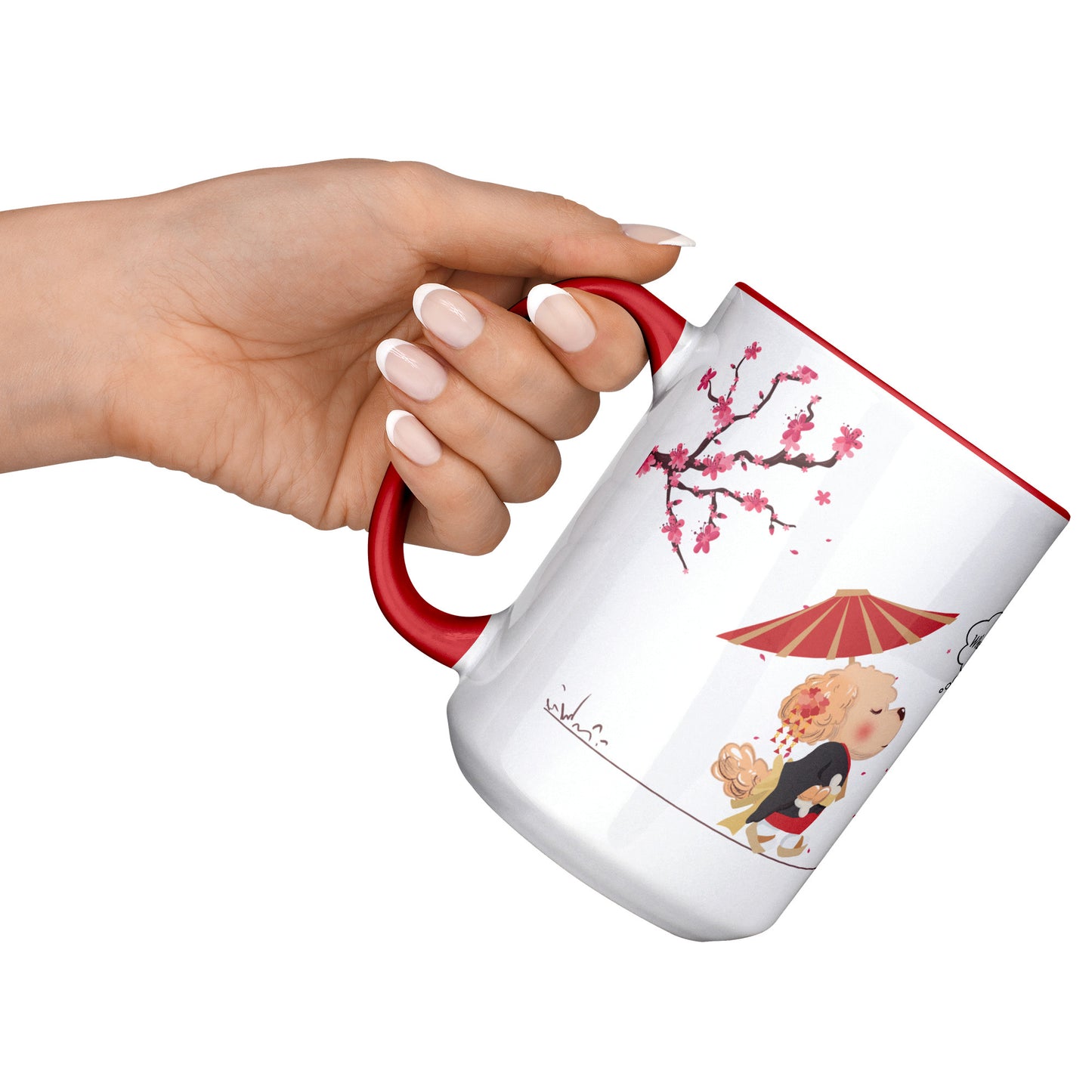 Coffee Mug - Unique - Tokyo - Tree - Dog - Red - White - 15 oz