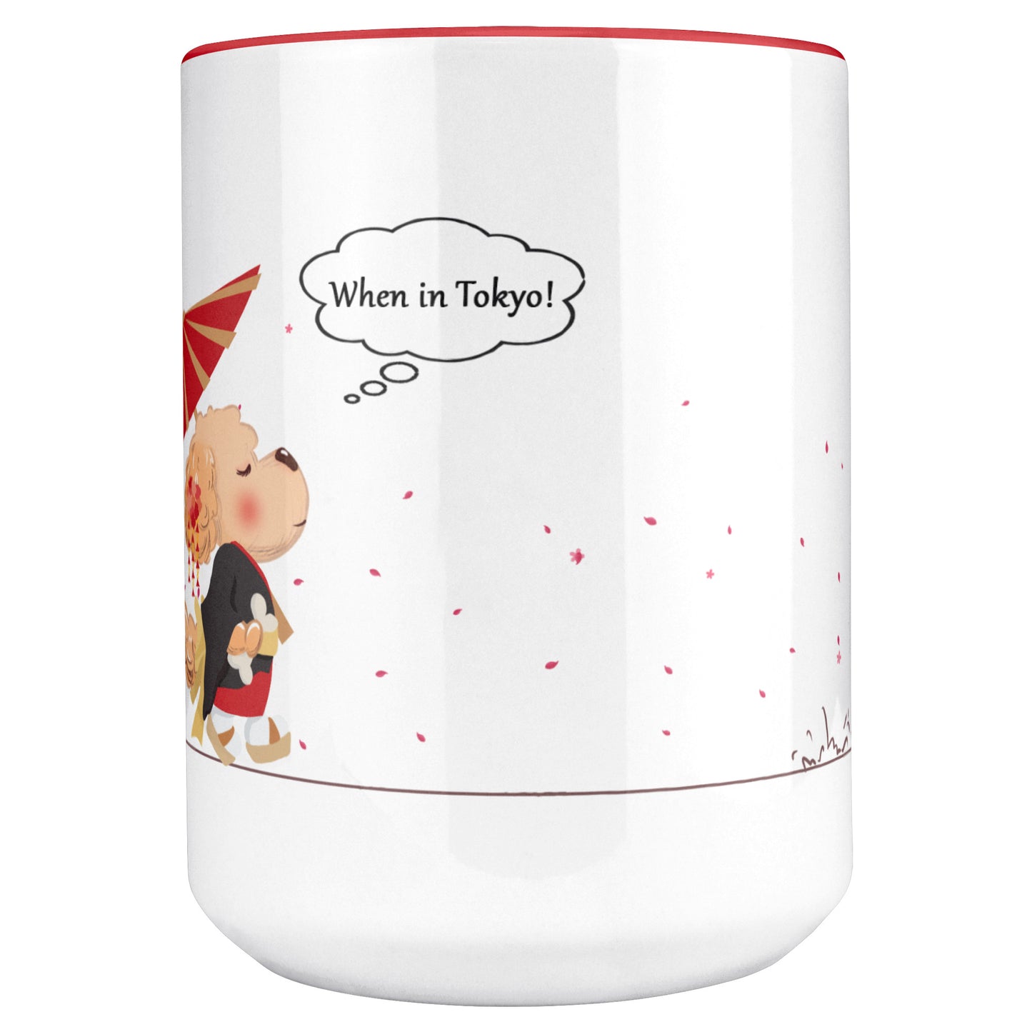 Coffee Mug - Unique - Tokyo - Tree - Dog - Red - White - 15 oz