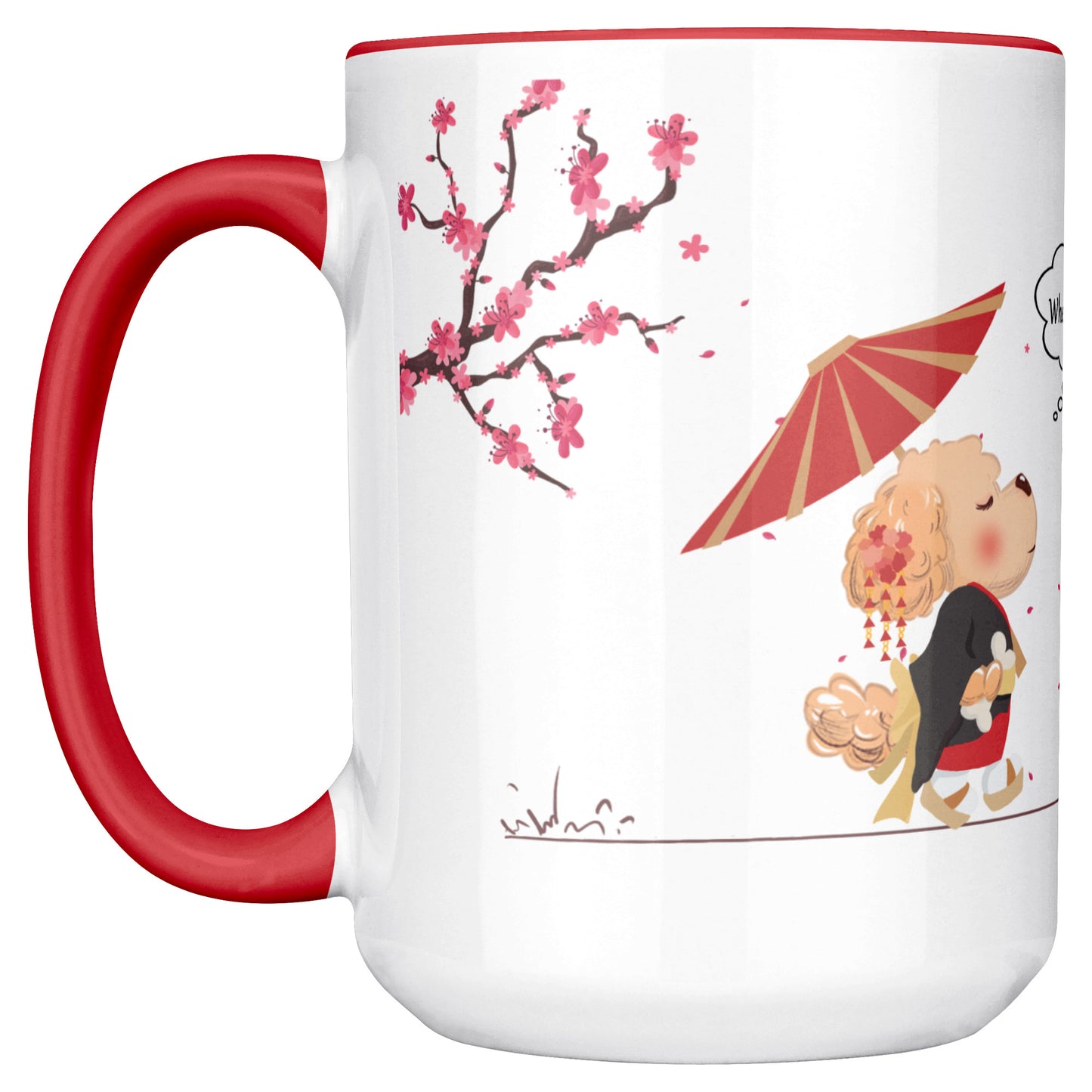 Coffee Mug - Unique - Tokyo - Tree - Dog - Red - White - 15 oz