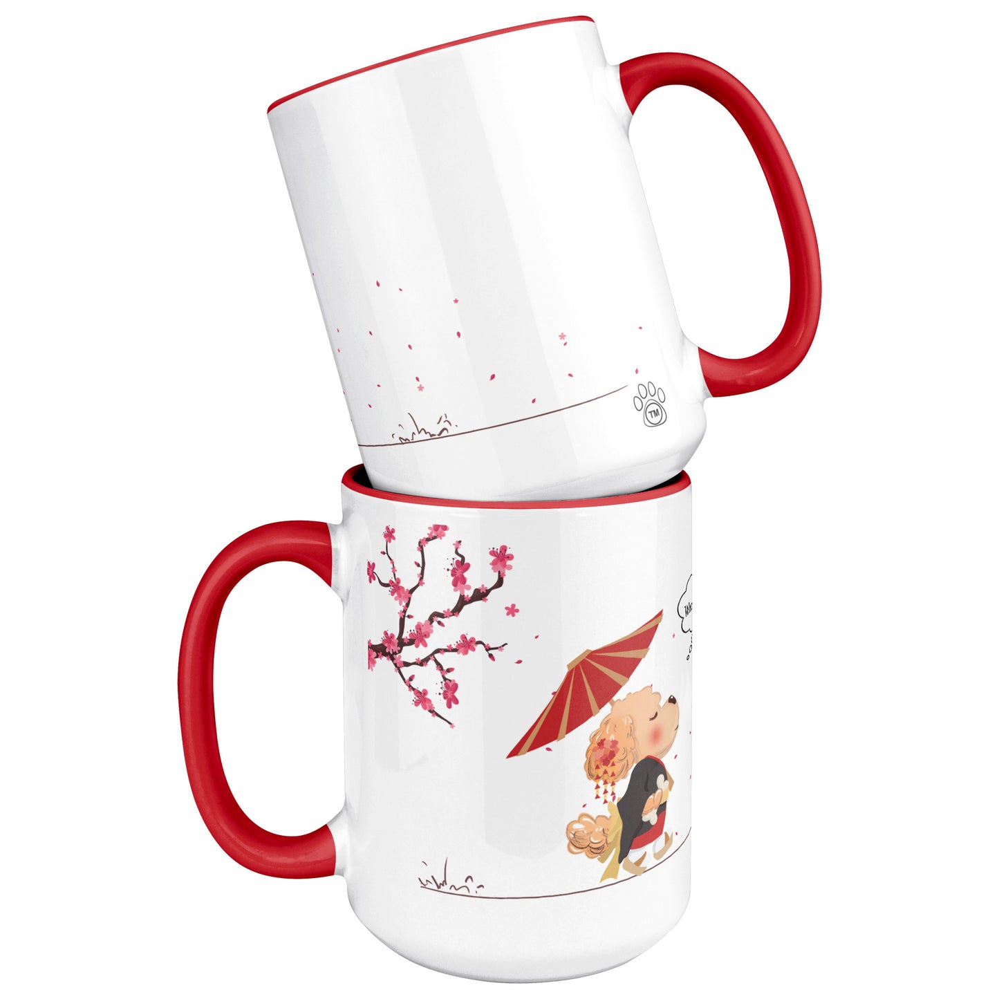 Coffee Mug - Unique - Tokyo - Tree - Dog - Red - White - 15 oz