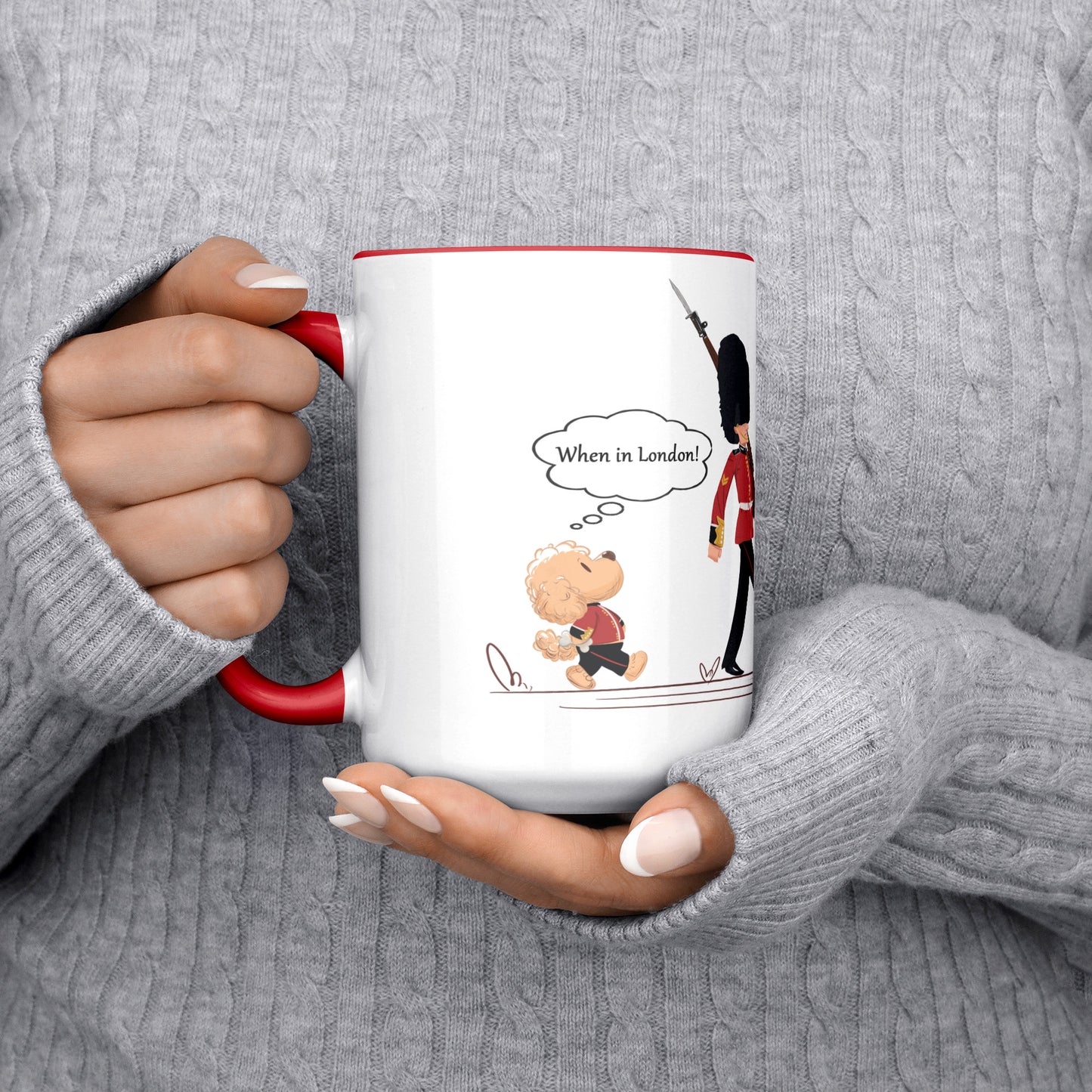 Coffee Mug - Unique - London - Changing of Guard - Dog - Red - White - 15 oz