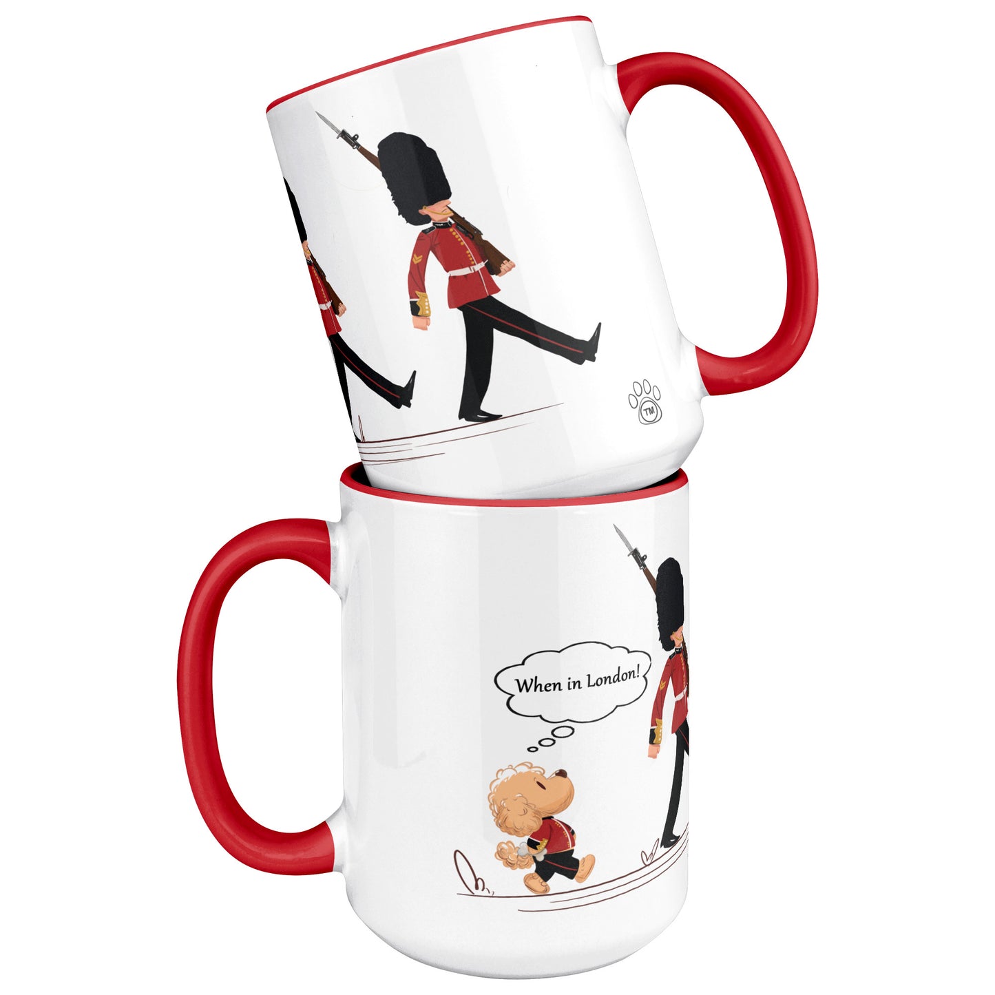 Coffee Mug - Unique - London - Changing of Guard - Dog - Red - White - 15 oz