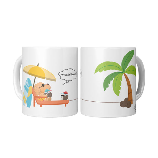 Coffee Mug - Unique - Hawaii - Beach - Ocean - Dog - White - 11 oz