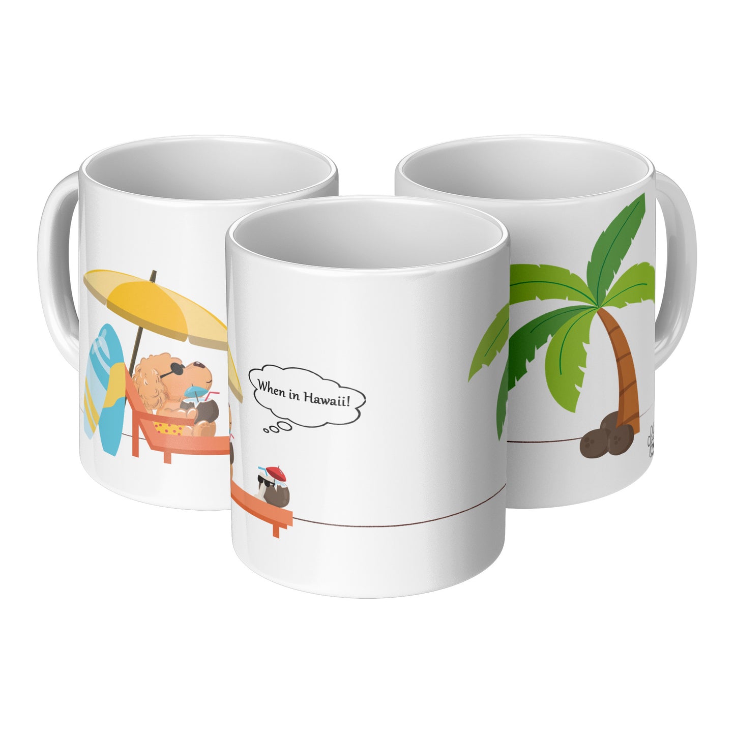 Coffee Mug - Unique - Hawaii - Beach - Ocean - Dog - White - 11 oz