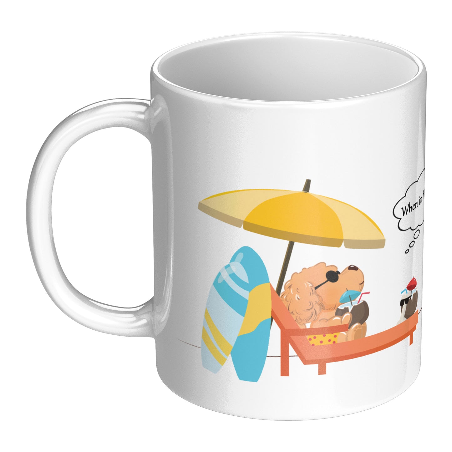 Coffee Mug - Unique - Hawaii - Beach - Ocean - Dog - White - 11 oz