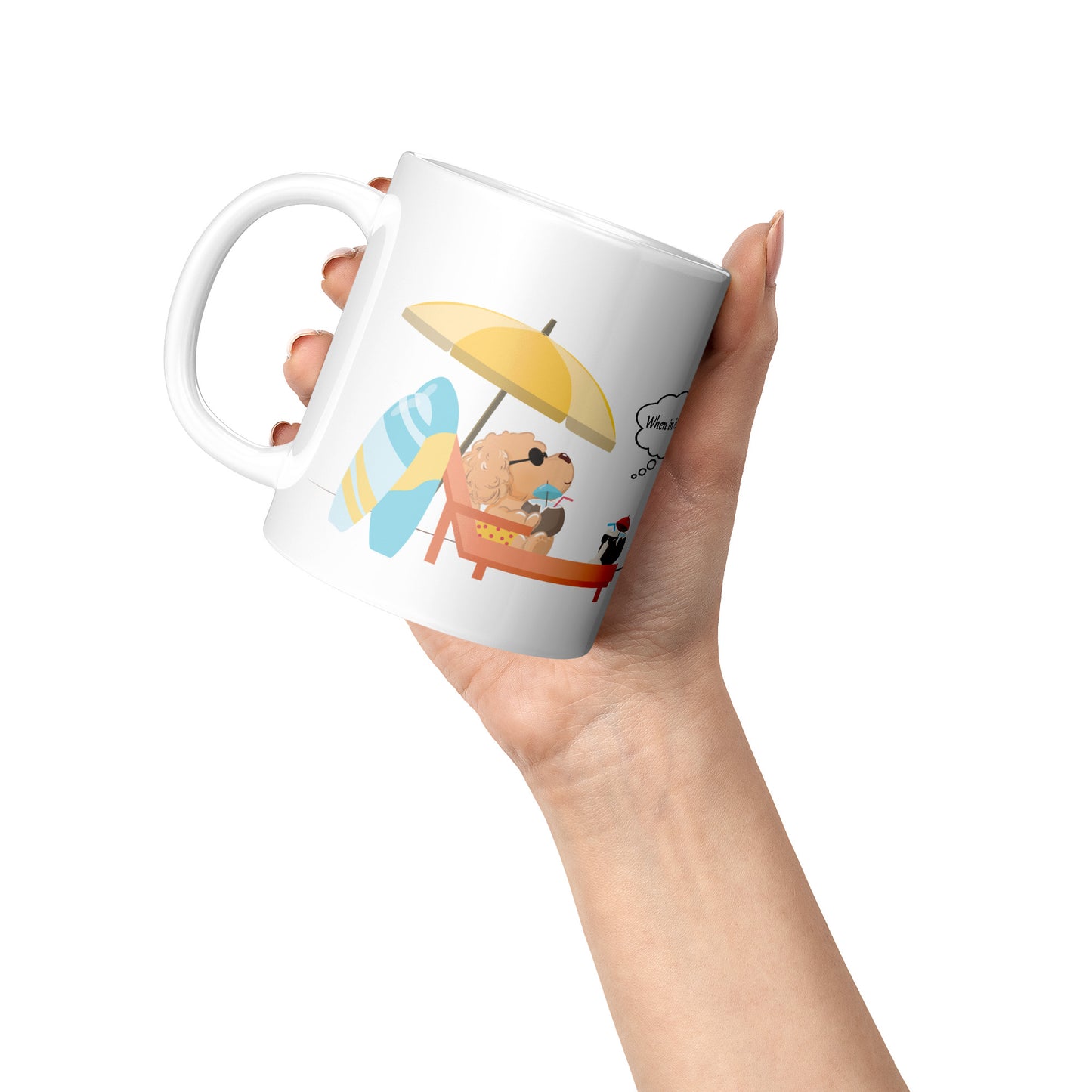 Coffee Mug - Unique - Hawaii - Beach - Ocean - Dog - White - 11 oz