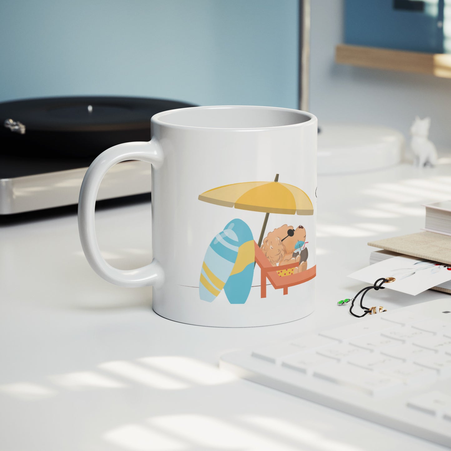 Coffee Mug - Unique - Hawaii - Beach - Ocean - Dog - White - 11 oz