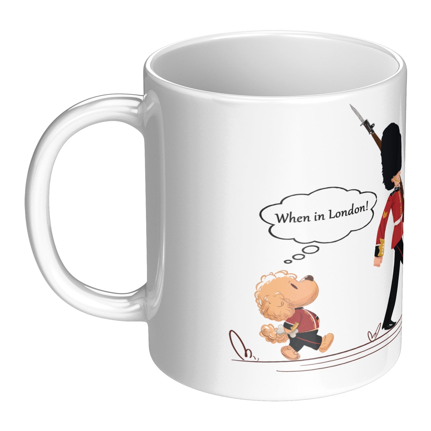 Coffee Mug - Unique - London - Changing of Guard - Dog - White - 11 oz