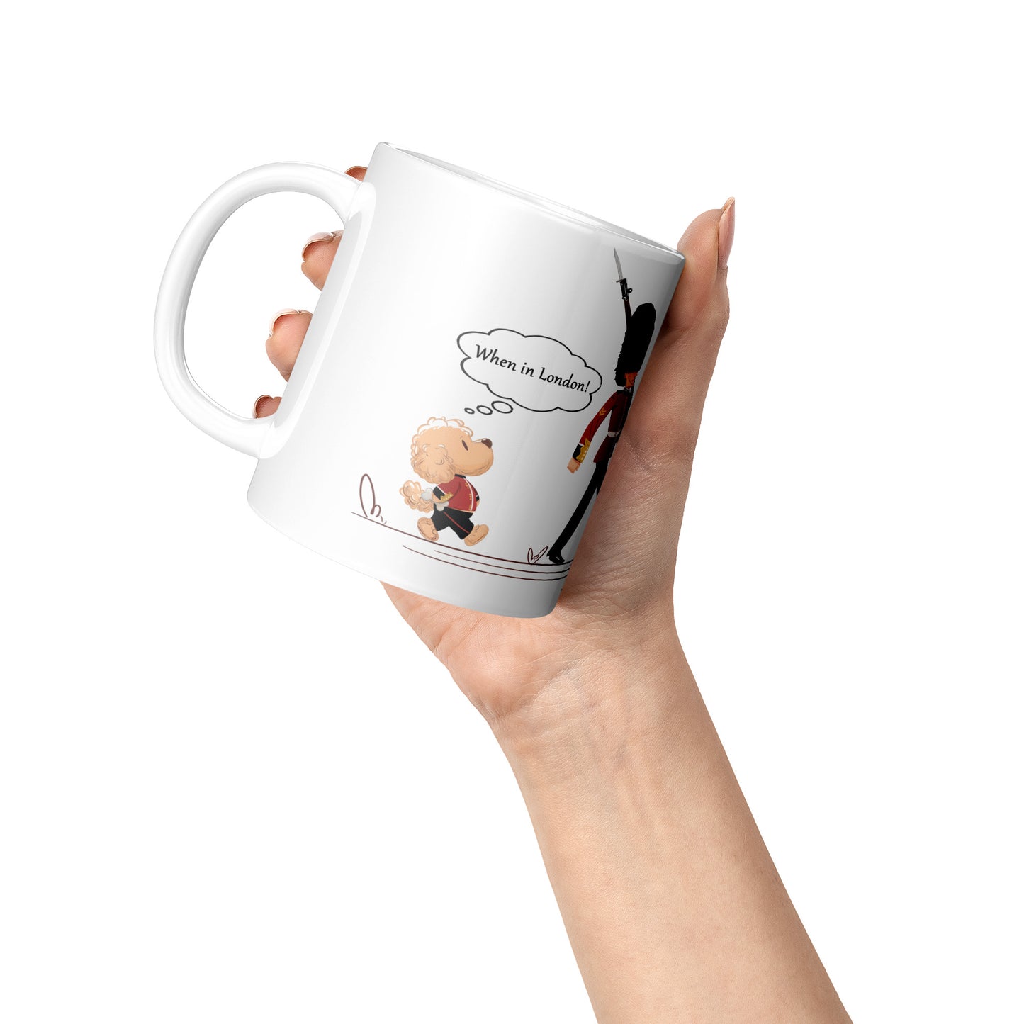 Coffee Mug - Unique - London - Changing of Guard - Dog - White - 11 oz