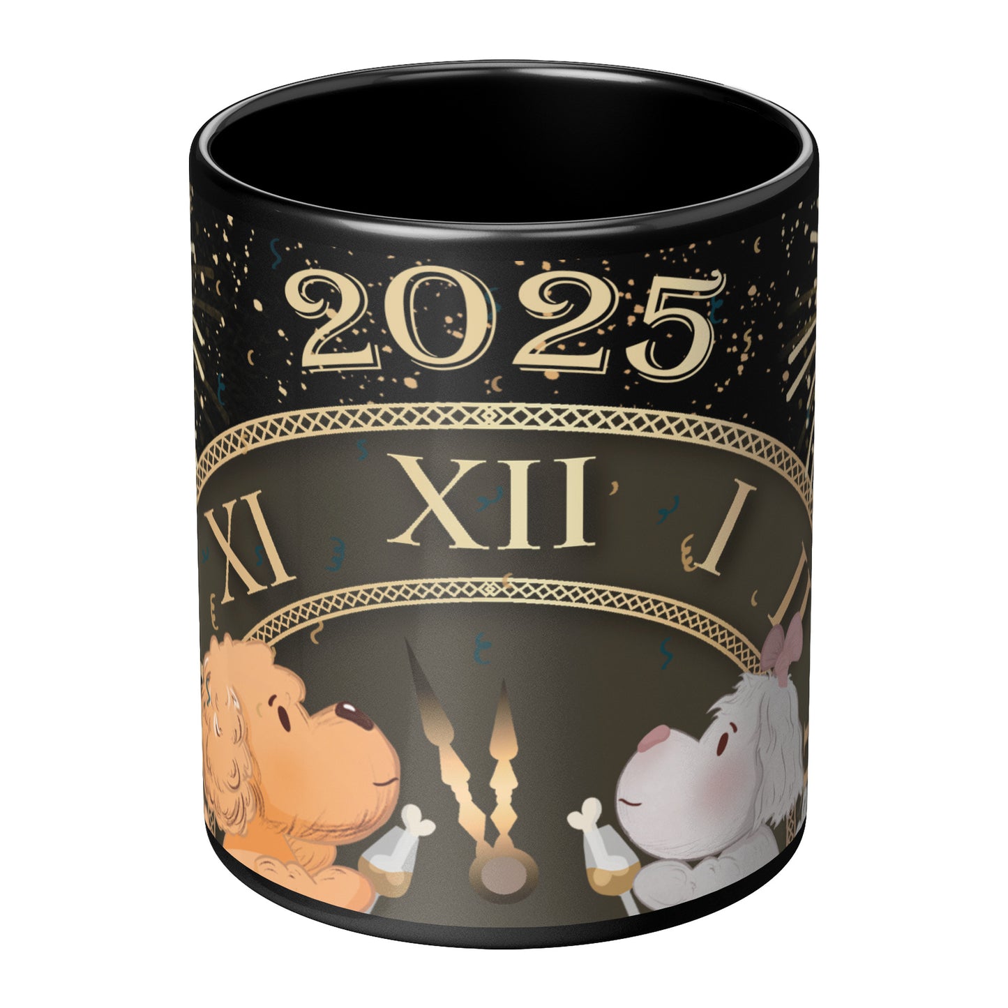 Coffee Mug - Unique - New Years - 2025 -  Dog - Black - 11 oz - Souvenir