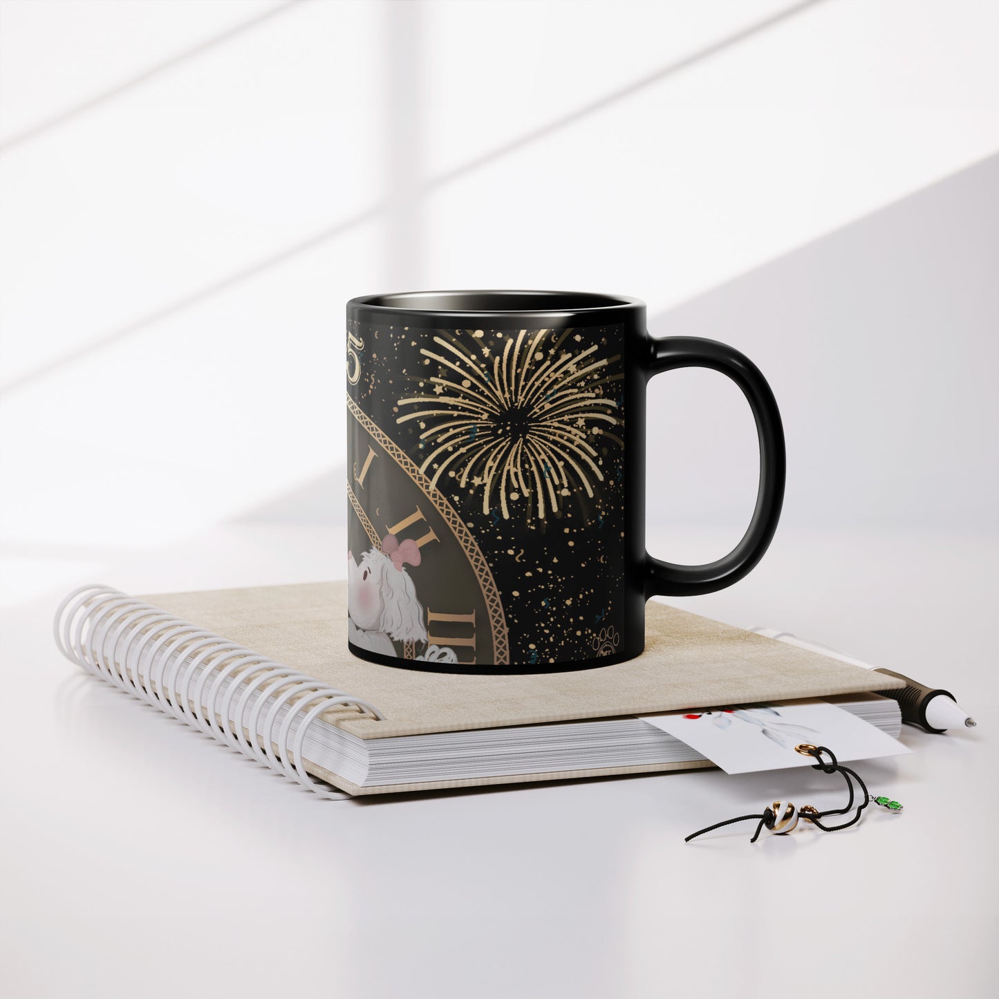Coffee Mug - Unique - New Years - 2025 -  Dog - Black - 11 oz - Souvenir