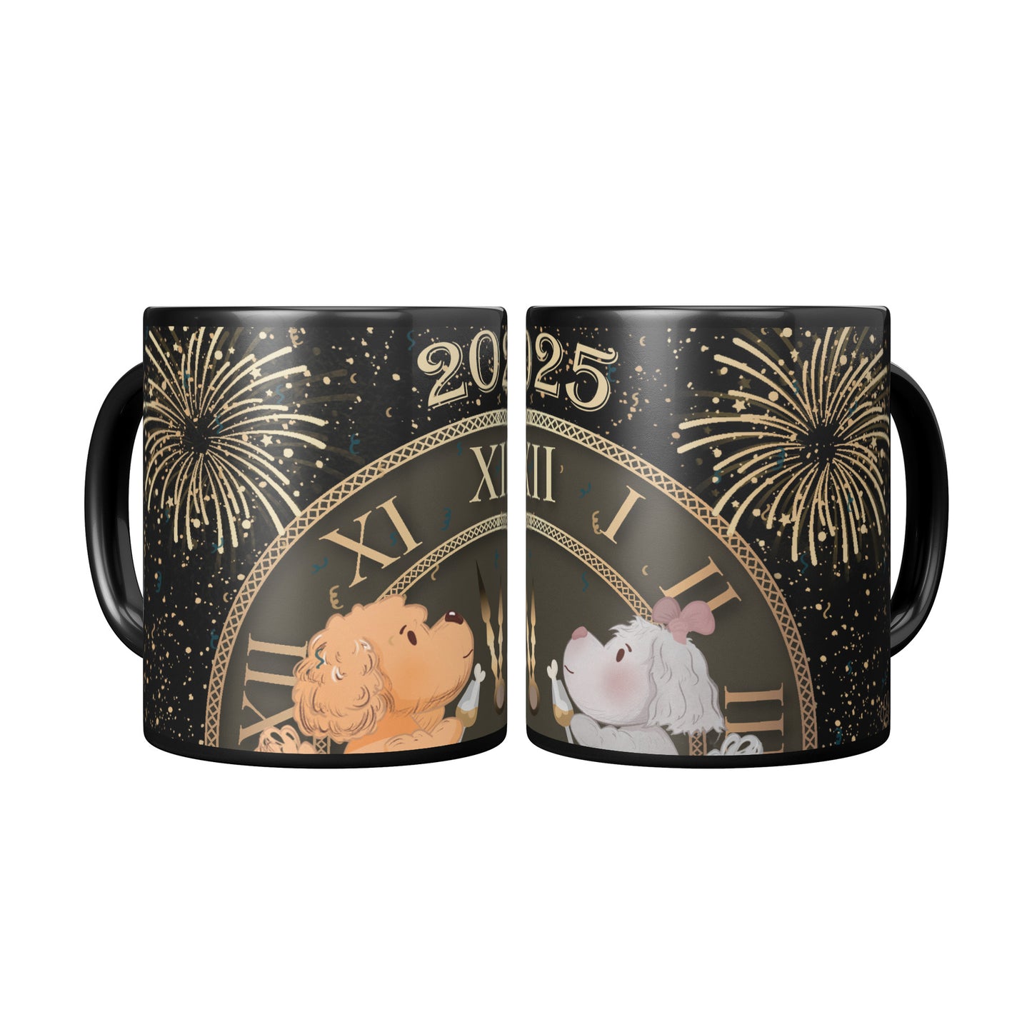 Coffee Mug - Unique - New Years - 2025 -  Dog - Black - 11 oz - Souvenir