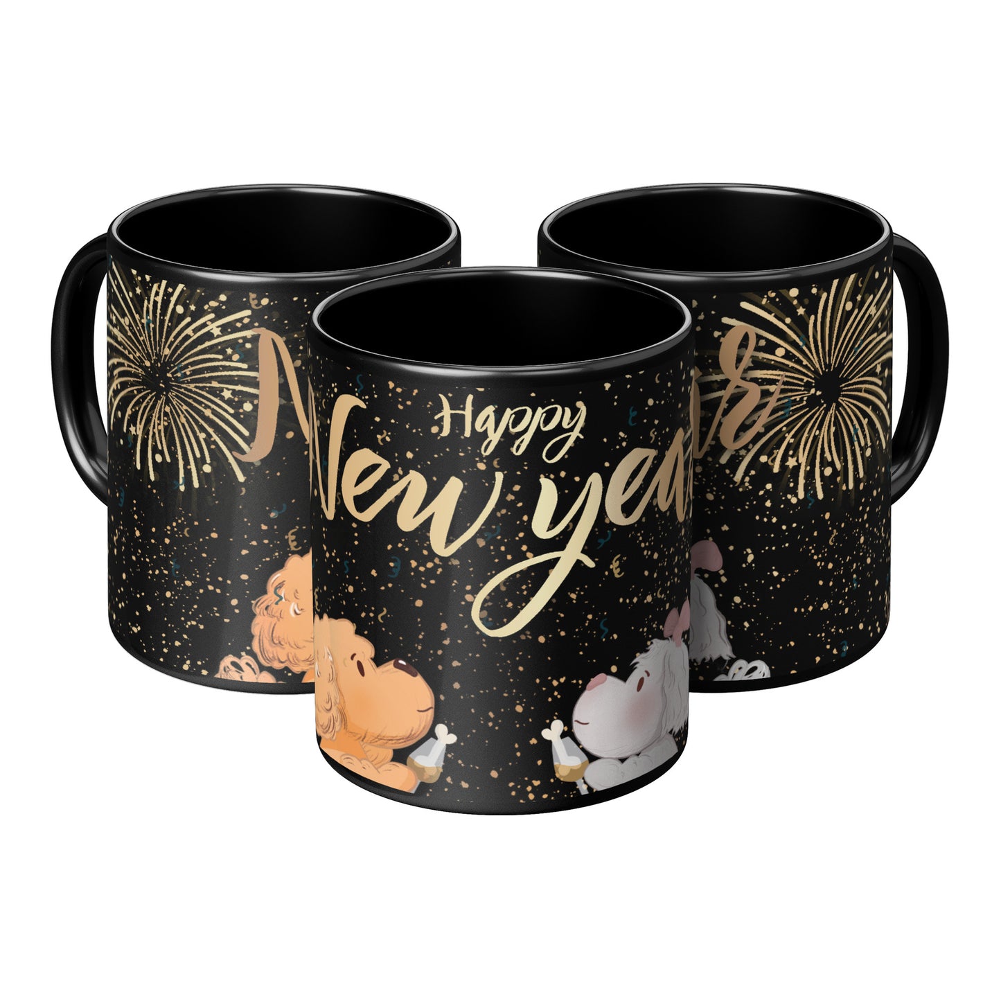 Coffee Mug - Unique - New Years -  Dog - Black - 11 oz