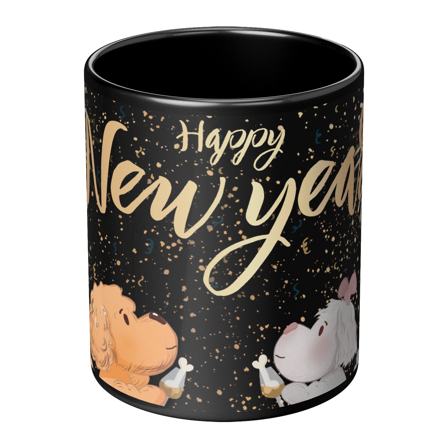 Coffee Mug - Unique - New Years -  Dog - Black - 11 oz