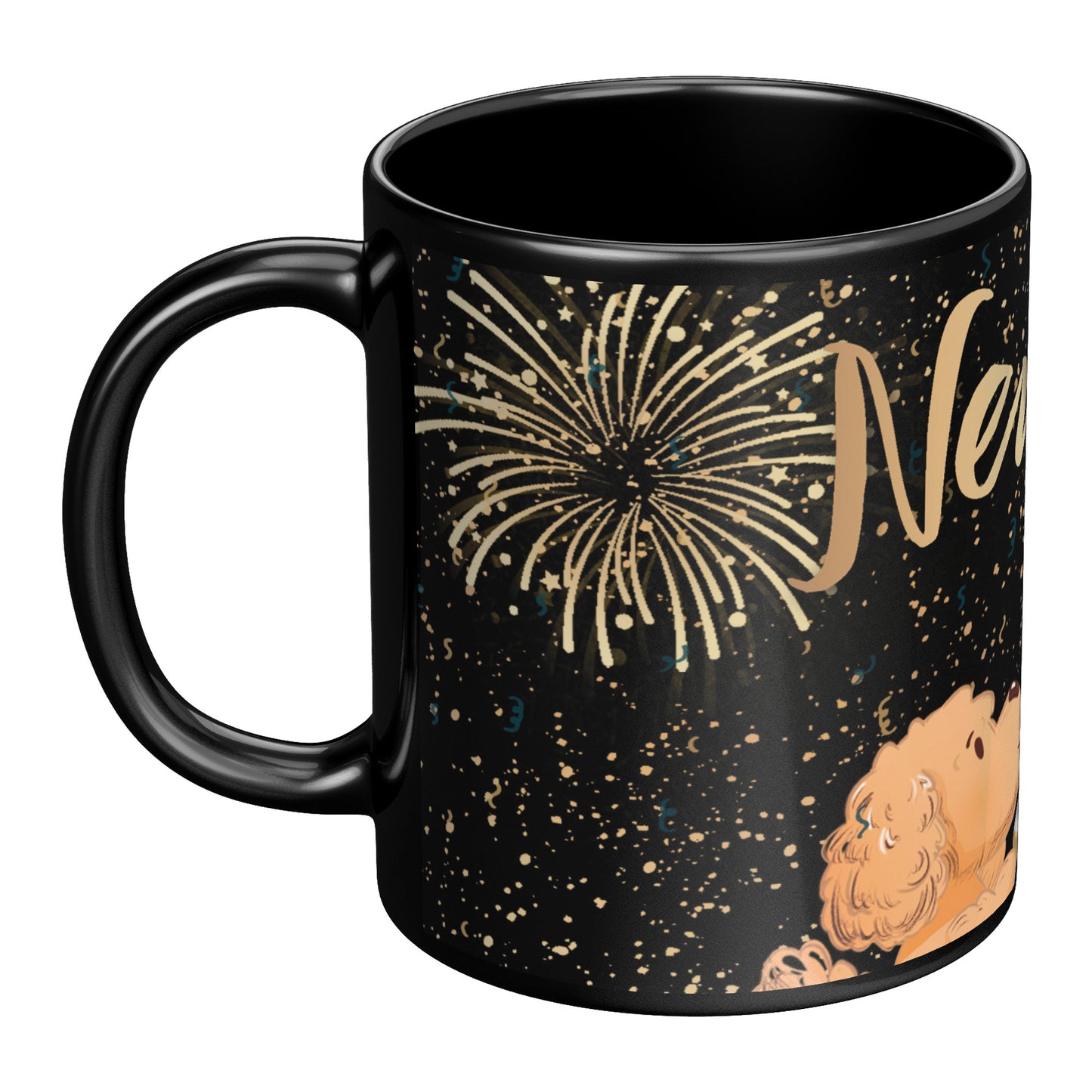 Coffee Mug - Unique - New Years -  Dog - Black - 11 oz