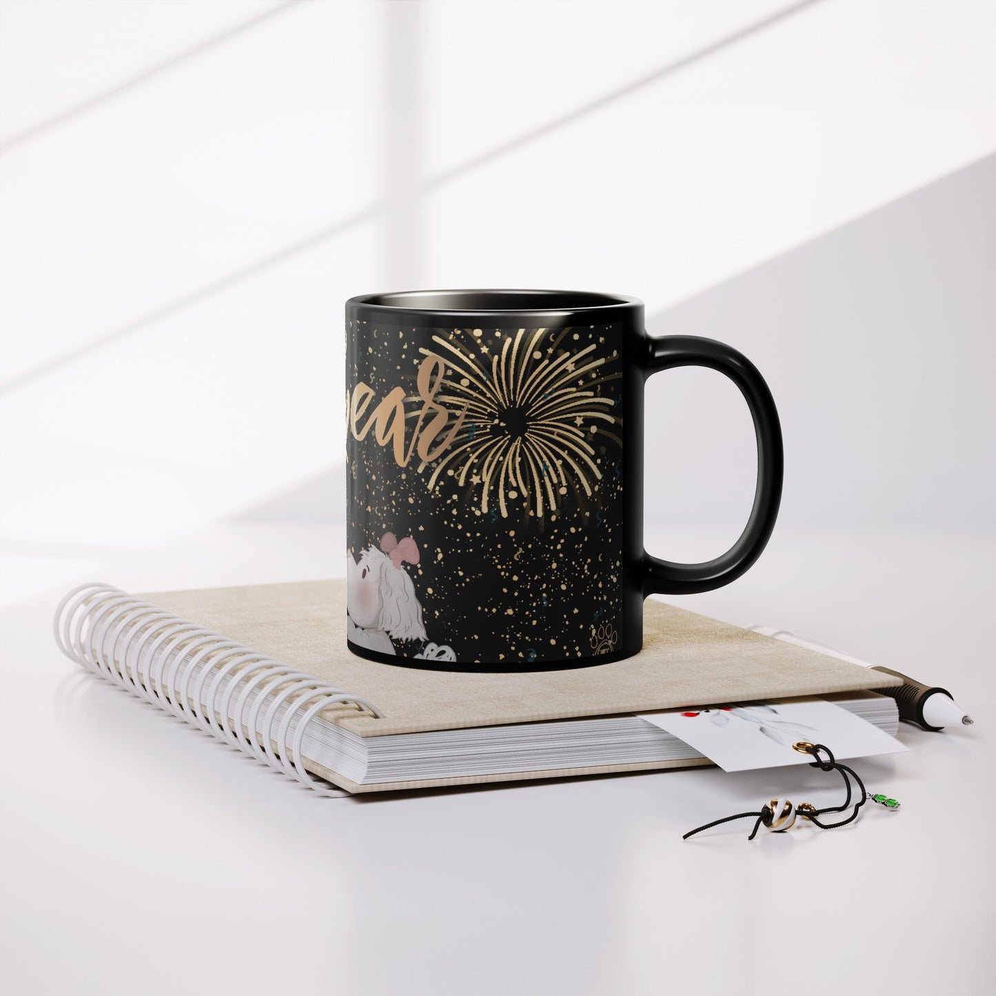 Coffee Mug - Unique - New Years -  Dog - Black - 11 oz