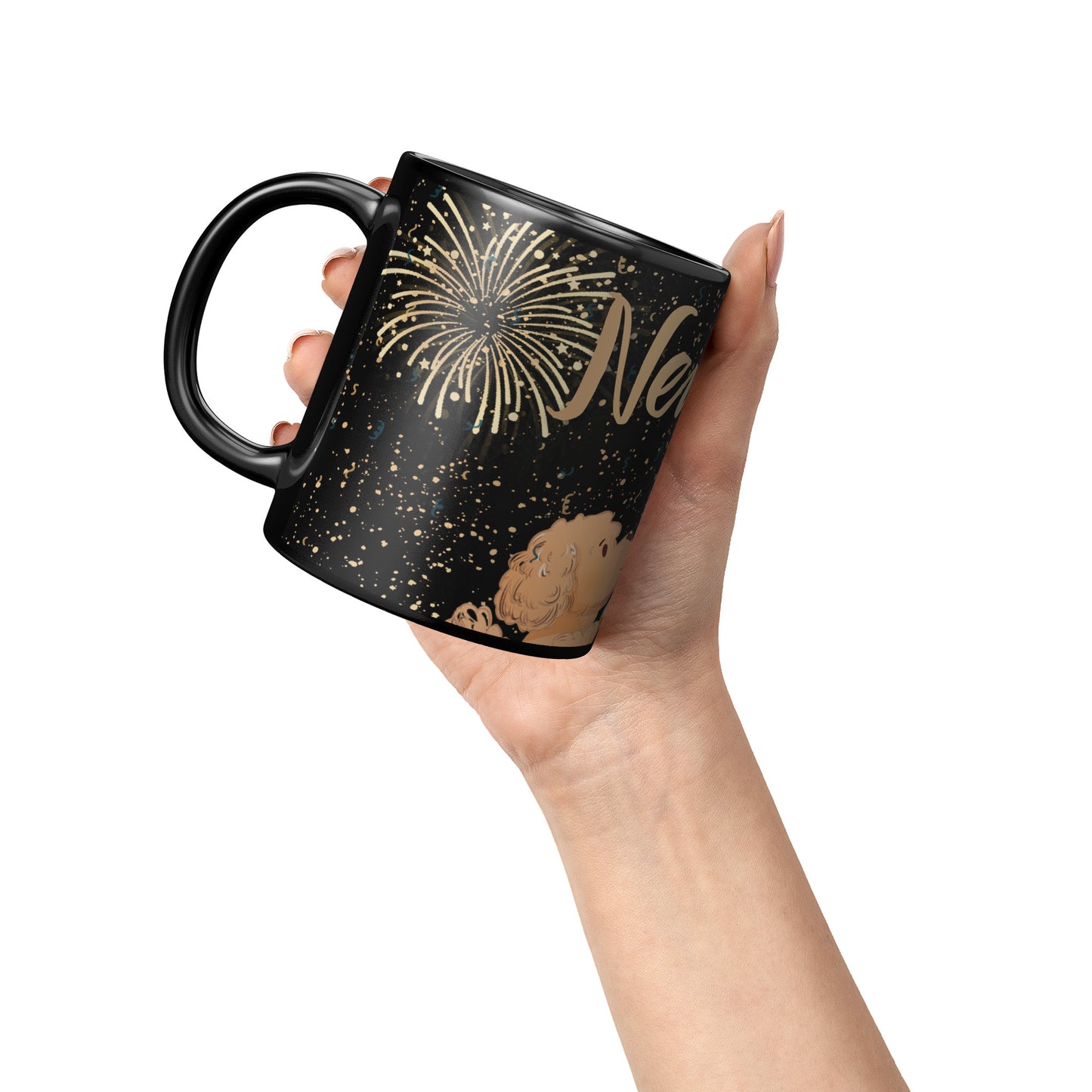 Coffee Mug - Unique - New Years -  Dog - Black - 11 oz