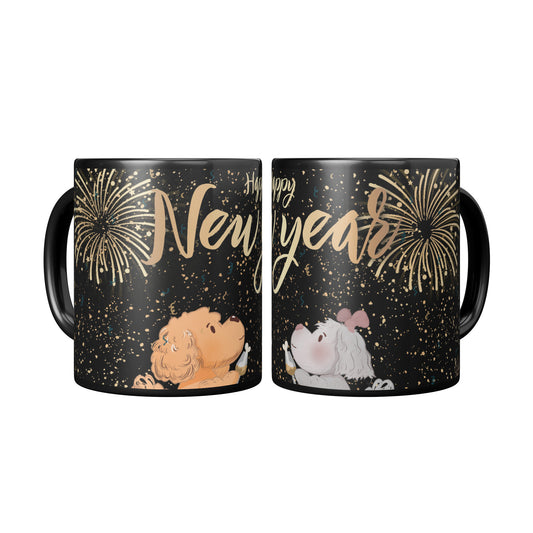 Coffee Mug - Unique - New Years -  Dog - Black - 11 oz