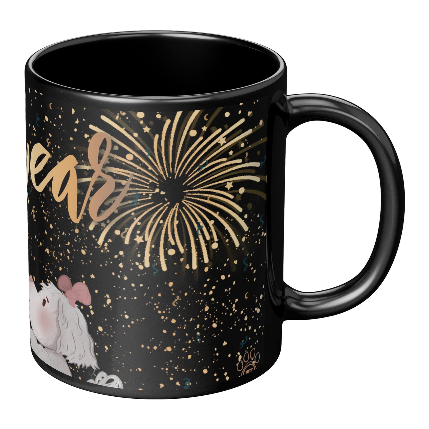 Coffee Mug - Unique - New Years -  Dog - Black - 11 oz