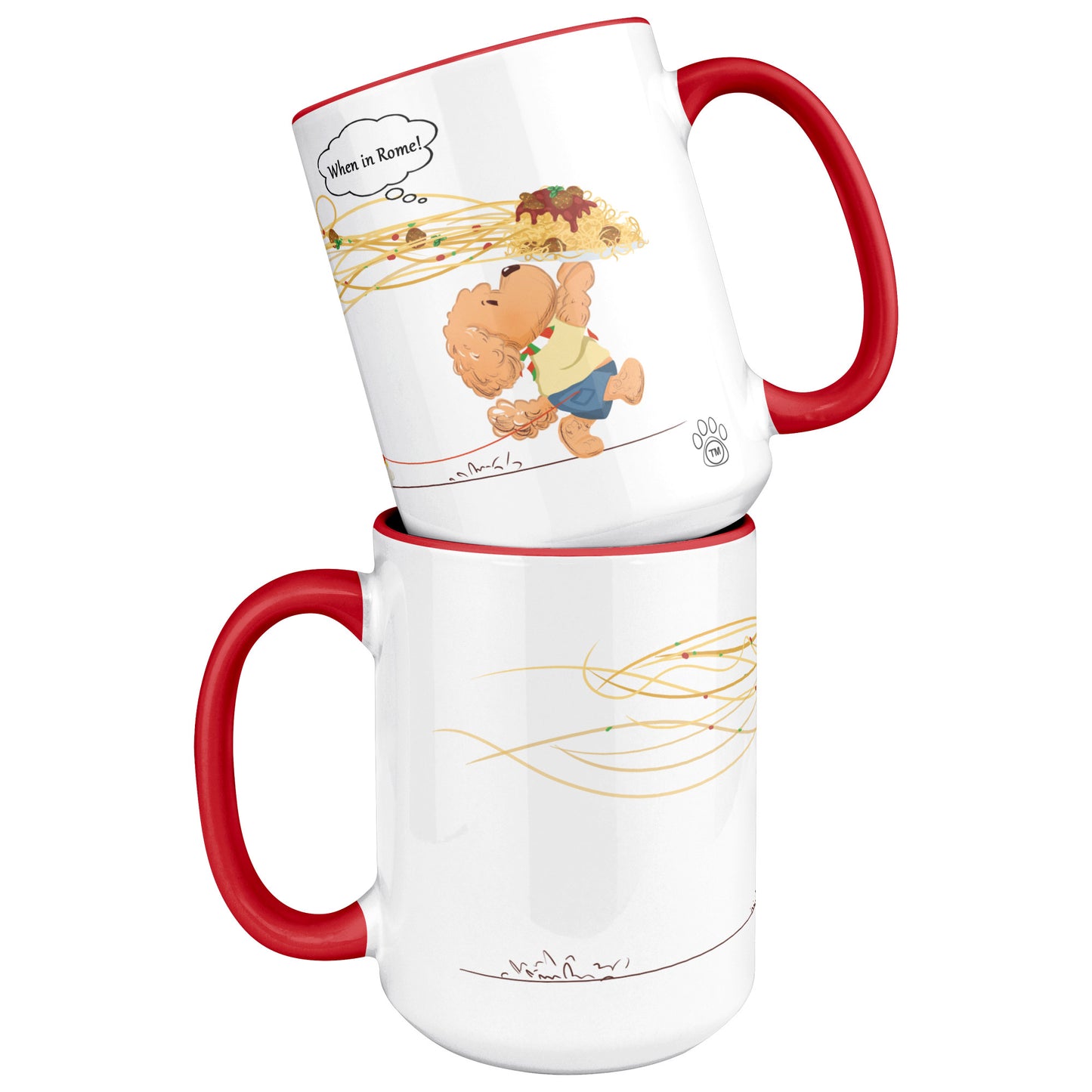 Coffee Mug - Unique - Rome - Pasta - Dog - Red - White - 15 oz