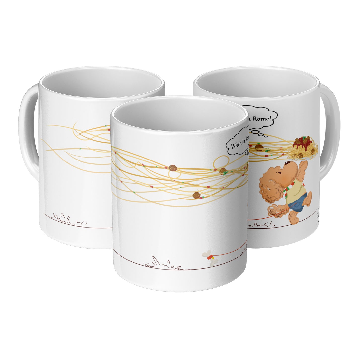 Coffee Mug - Unique - Rome - Pasta - Dog - White - 11 oz