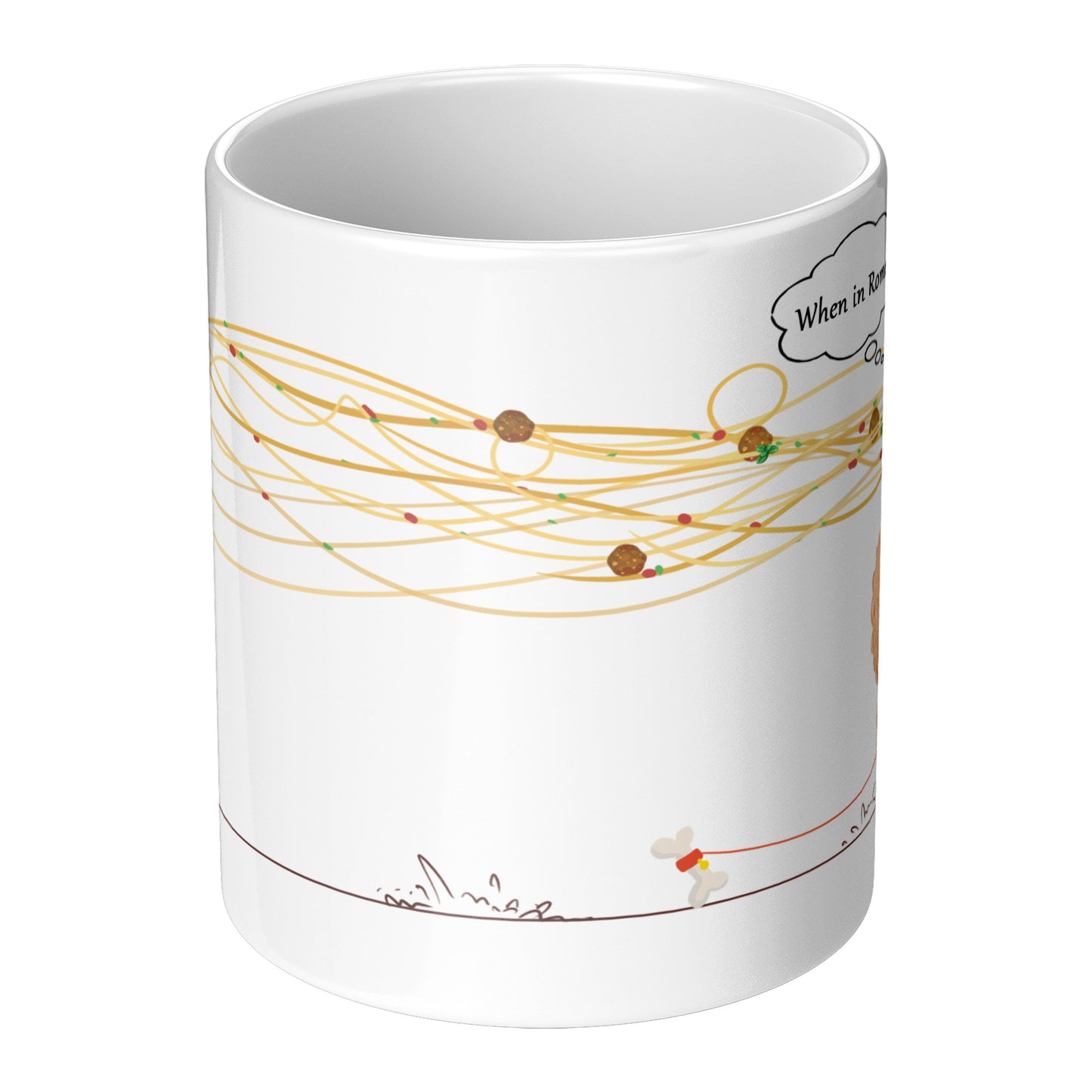 Coffee Mug - Unique - Rome - Pasta - Dog - White - 11 oz