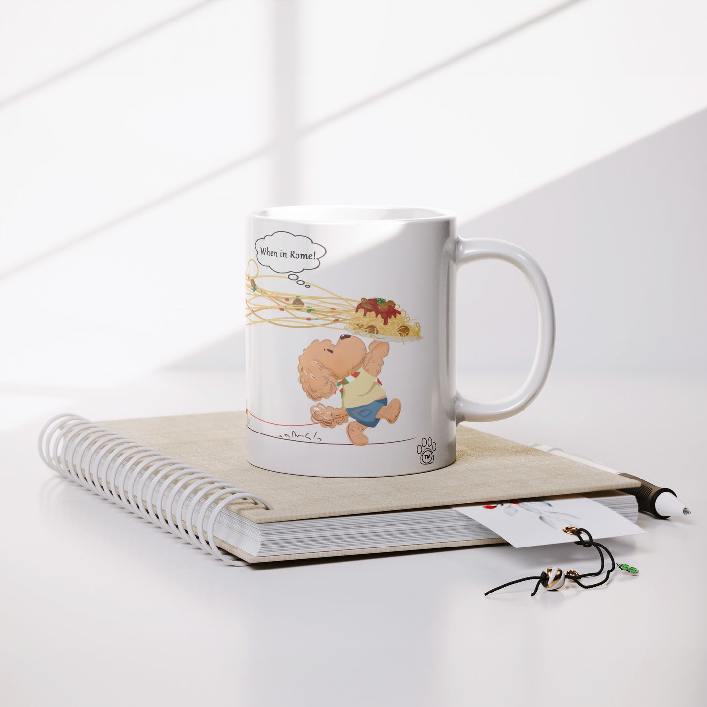 Coffee Mug - Unique - Rome - Pasta - Dog - White - 11 oz