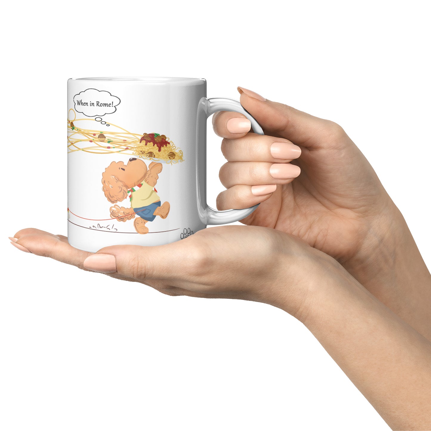 Coffee Mug - Unique - Rome - Pasta - Dog - White - 11 oz