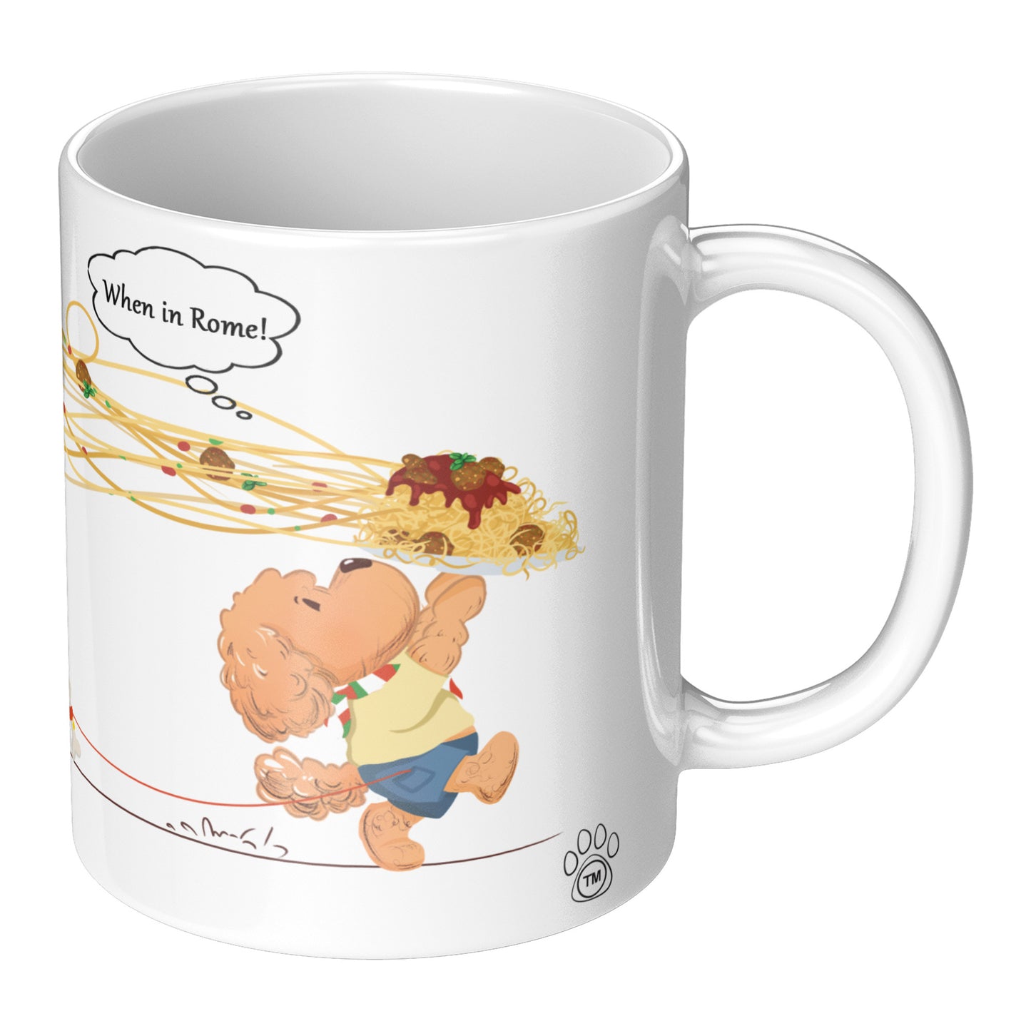 Coffee Mug - Unique - Rome - Pasta - Dog - White - 11 oz