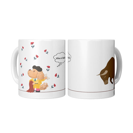 Coffee Mug - Unique - Spain - Madrid - Bullfight - Matador - Dog - White - 11 oz