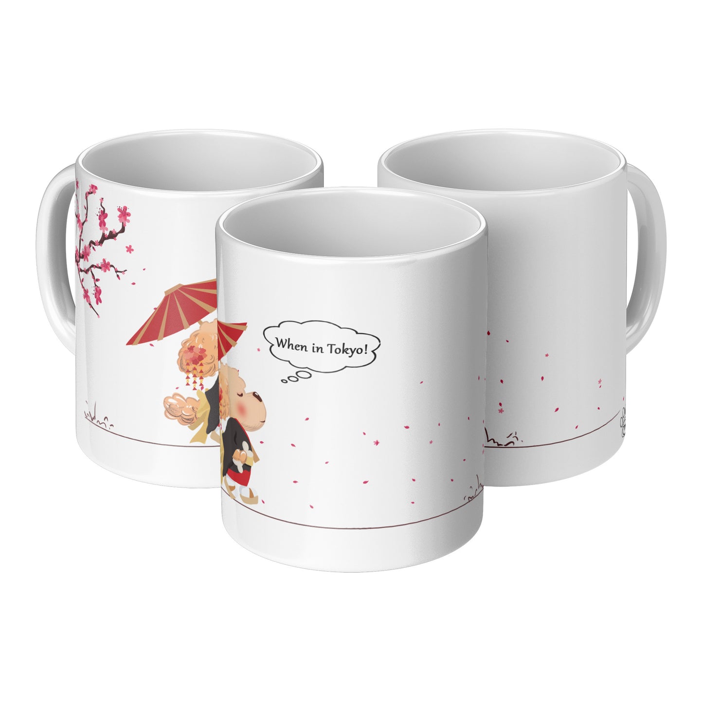 Coffee Mug - Unique - Tokyo - Tree - Dog - White - 11 oz