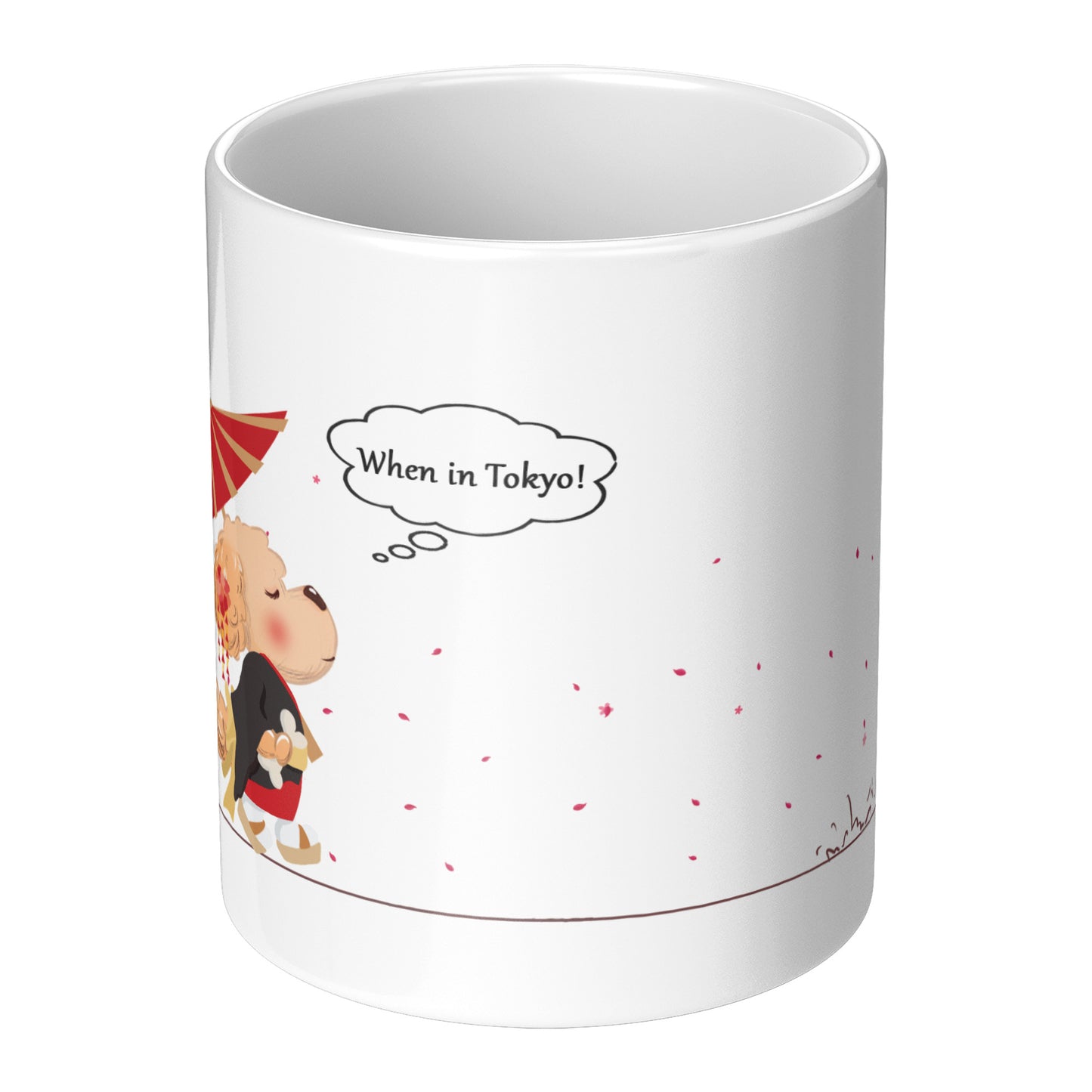 Coffee Mug - Unique - Tokyo - Tree - Dog - White - 11 oz