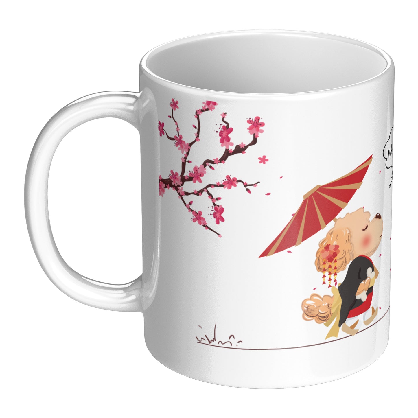 Coffee Mug - Unique - Tokyo - Tree - Dog - White - 11 oz