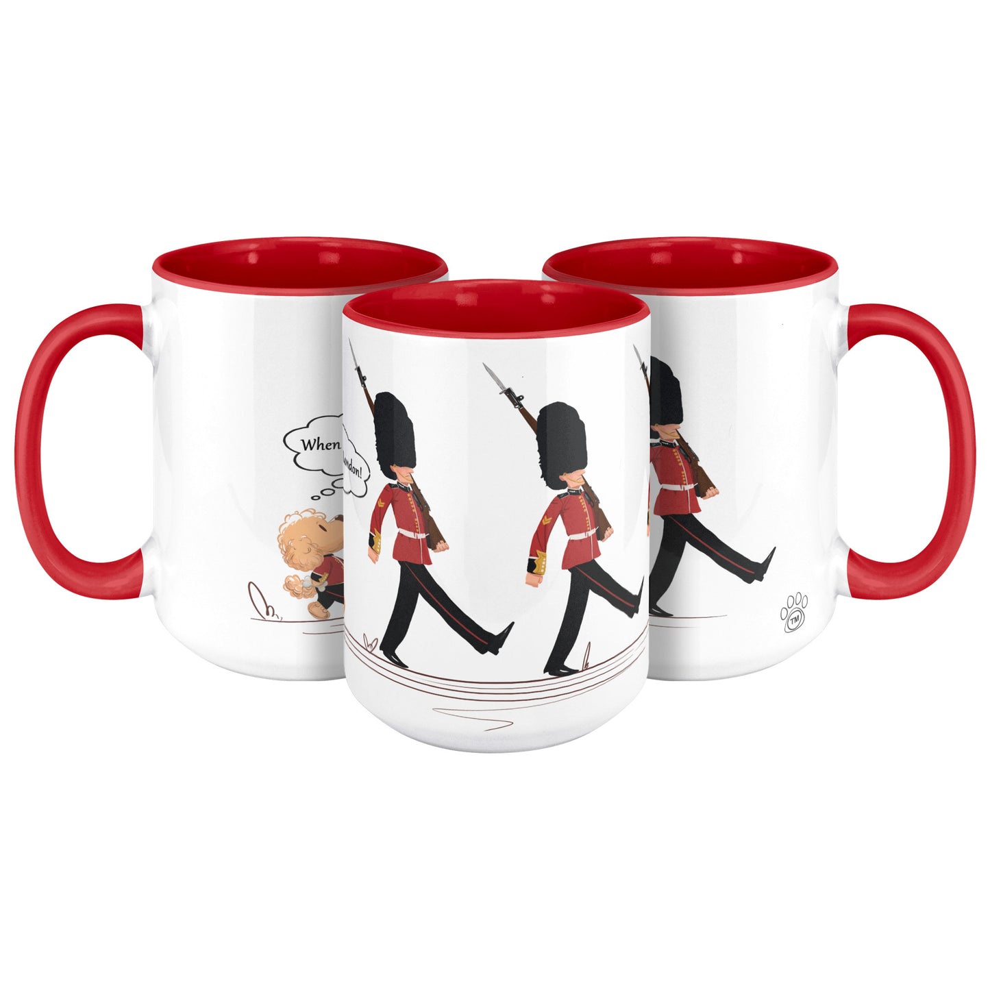 Coffee Mug - Unique - London - Changing of Guard - Dog - Red - White - 15 oz