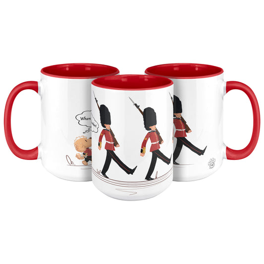 Coffee Mug - Unique - London - Changing of Guard - Dog - Red - White - 15 oz