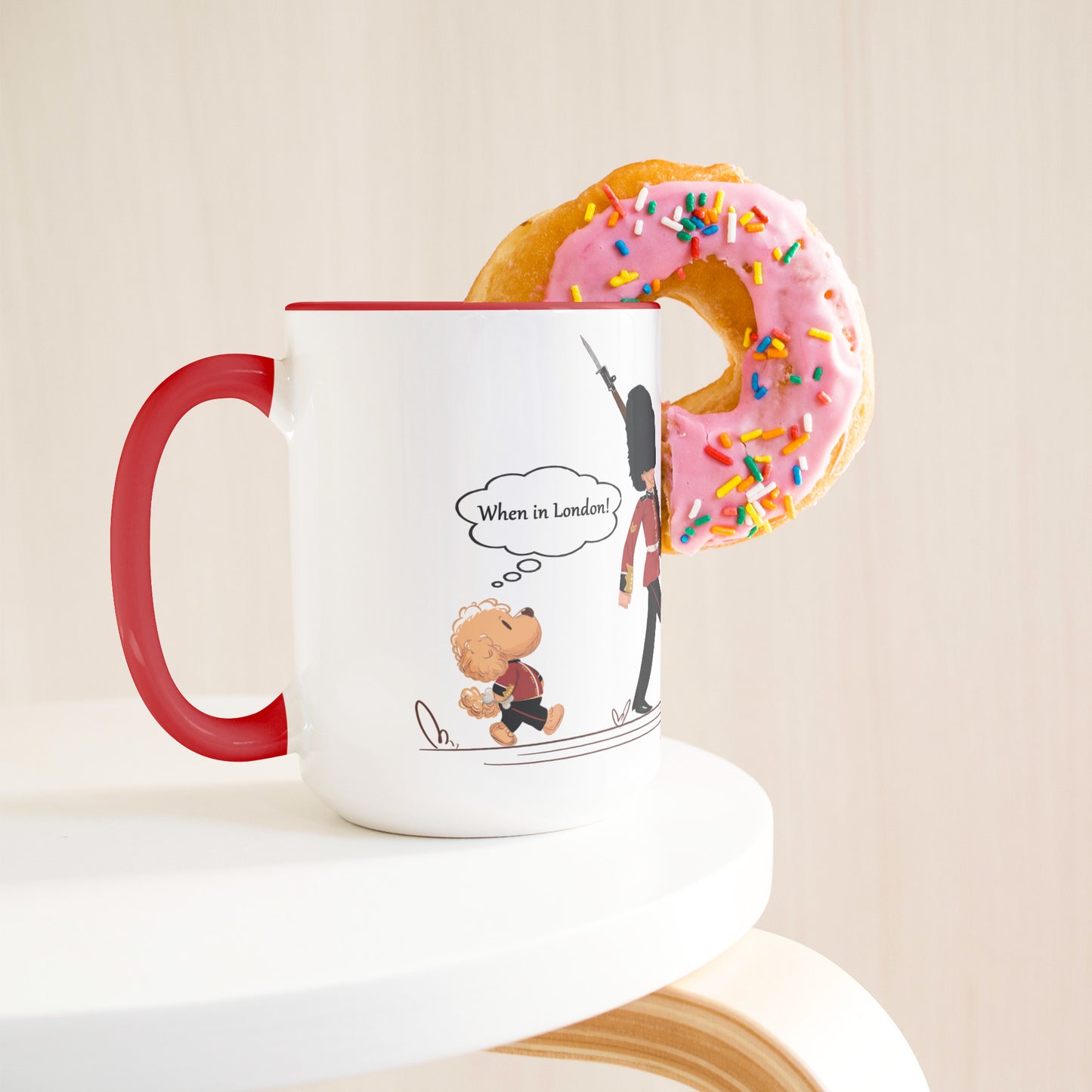 Coffee Mug - Unique - London - Changing of Guard - Dog - Red - White - 15 oz
