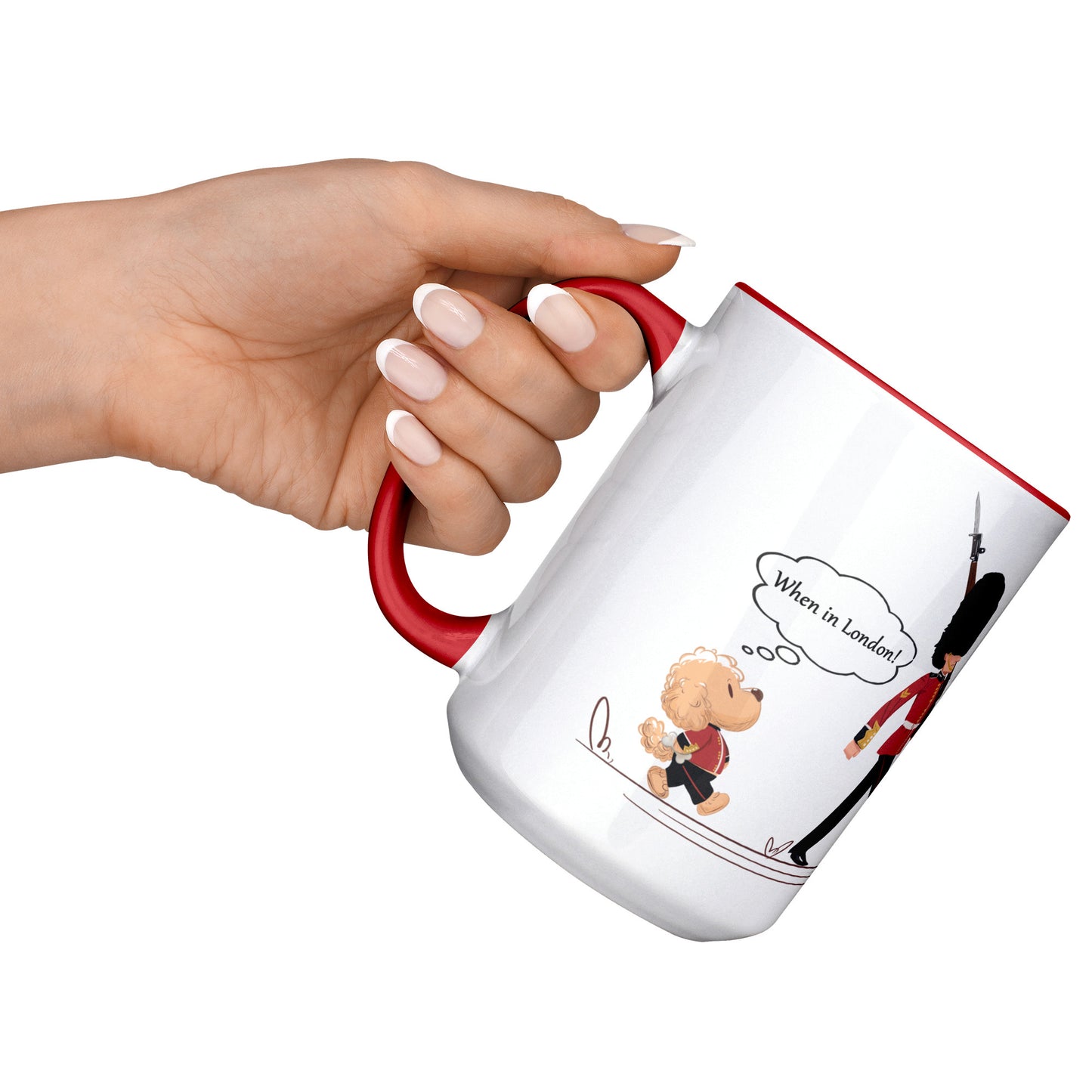 Coffee Mug - Unique - London - Changing of Guard - Dog - Red - White - 15 oz