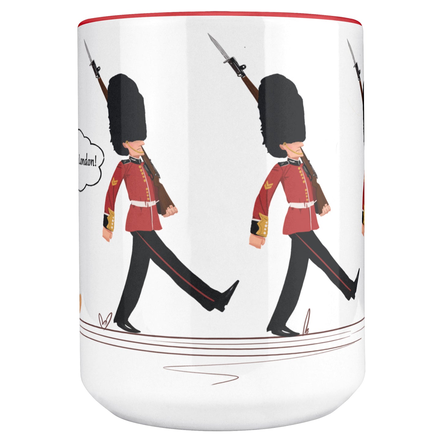 Coffee Mug - Unique - London - Changing of Guard - Dog - Red - White - 15 oz