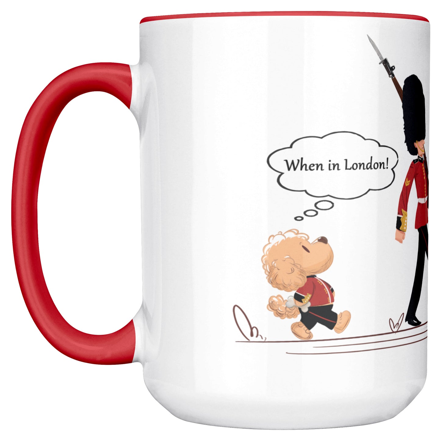 Coffee Mug - Unique - London - Changing of Guard - Dog - Red - White - 15 oz