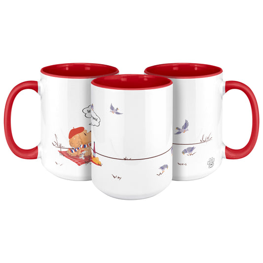 Coffee Mug - Unique - Paris - Picnic - Dog - Red - White - 15 oz