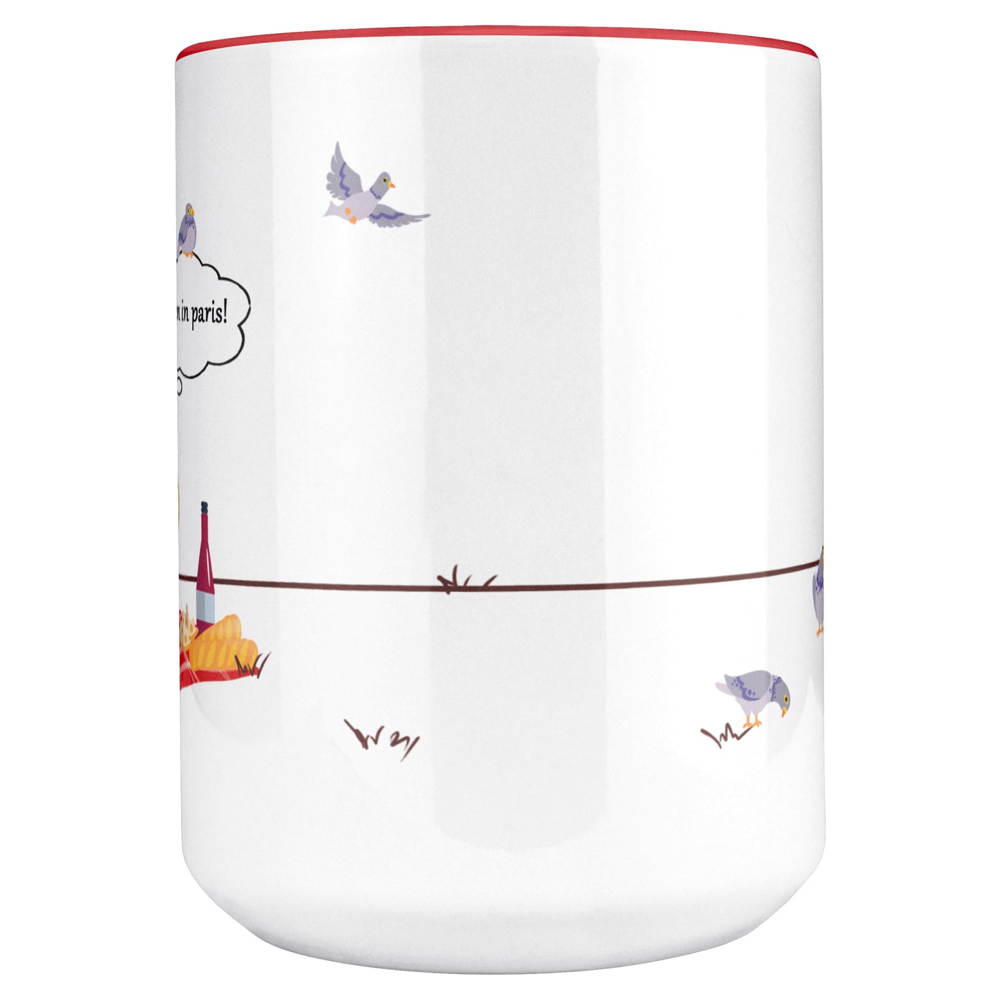 Coffee Mug - Unique - Paris - Picnic - Dog - Red - White - 15 oz